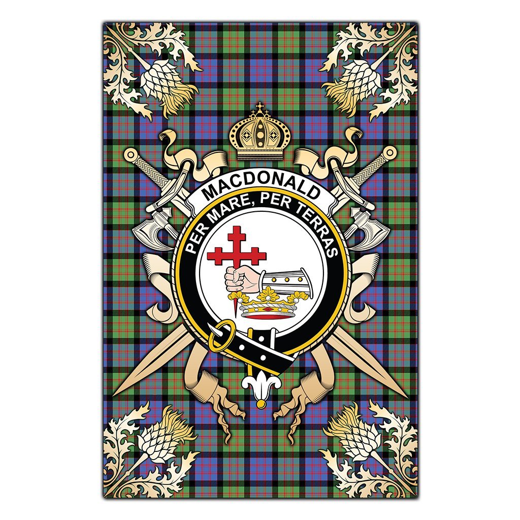 Clan MacDonald Ancient Tartan Crest Black Garden Flag  - Gold Thistle  RJ37 Clan MacDonald Tartan Today   