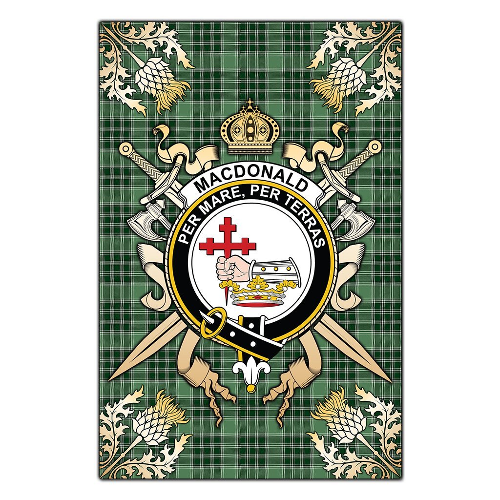 Clan MacDonald Lord of the Isles Hunting Tartan Crest Black Garden Flag  - Gold Thistle  GG29 Clan MacDonald Tartan Today   