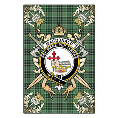 Clan MacDonald Lord of the Isles Hunting Tartan Crest Black Garden Flag  - Gold Thistle  GG29 Clan MacDonald Tartan Today   