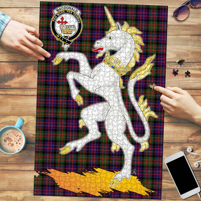 Clan MacDonald Modern Tartan Crest Unicorn Scotland Jigsaw Puzzles Gift For Family AR93