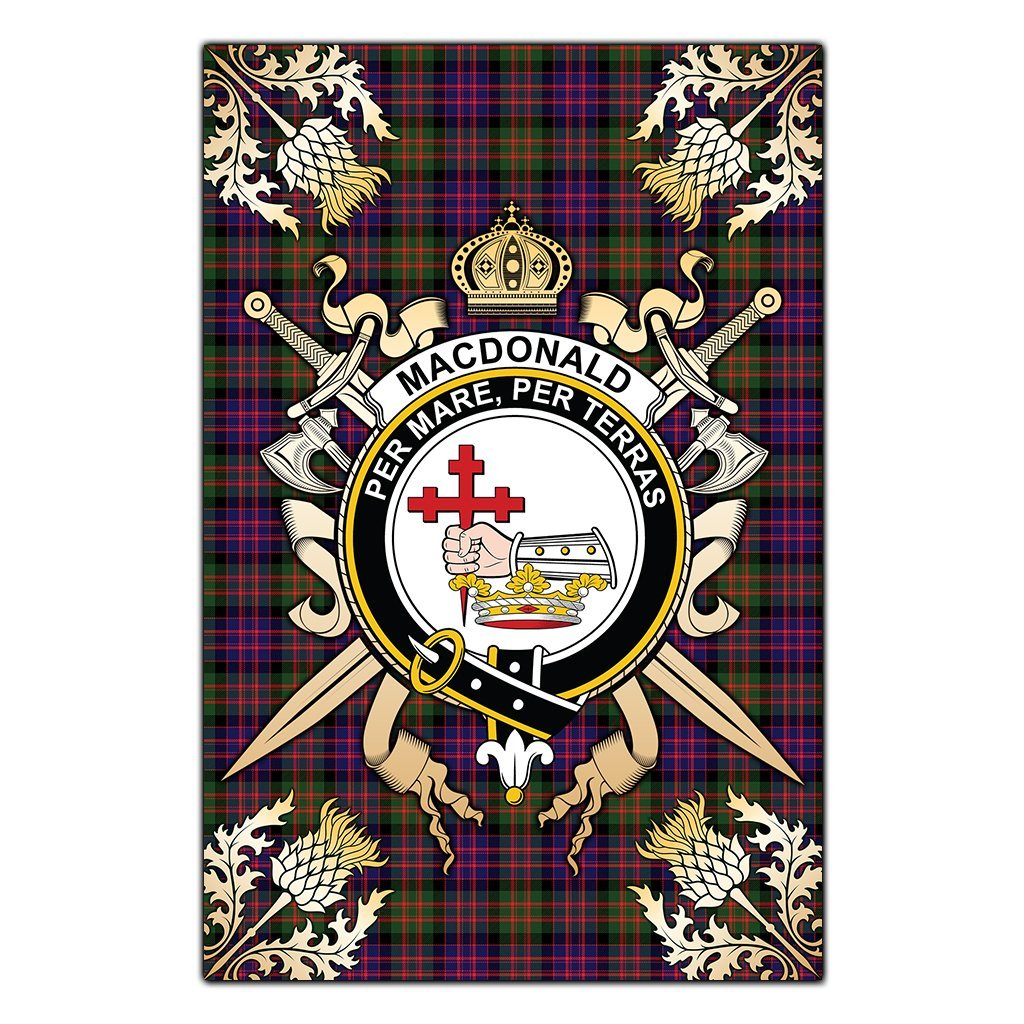 Clan MacDonald Modern Tartan Crest Black Garden Flag  - Gold Thistle  GA32 Clan MacDonald Tartan Today   