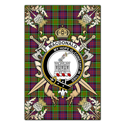 Clan MacDonald of Clanranald Tartan Crest Black Garden Flag - Gold Thistle