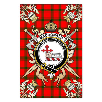 Clan MacDonald of Sleat Tartan Crest Black Garden Flag - Gold Thistle VH16