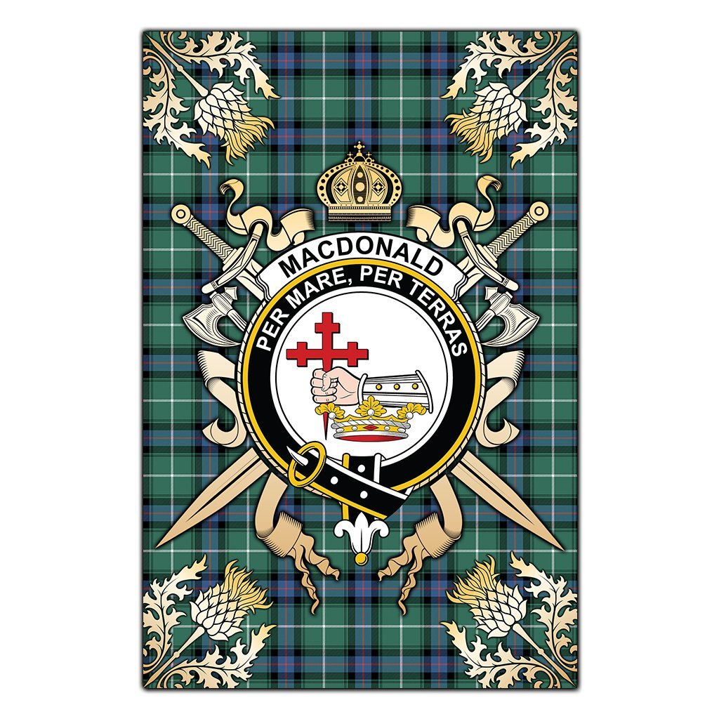 Clan MacDonald of the Isles Hunting Ancient Tartan Crest Black Garden Flag  - Gold Thistle  JB11 Clan MacDonald Tartan Today   