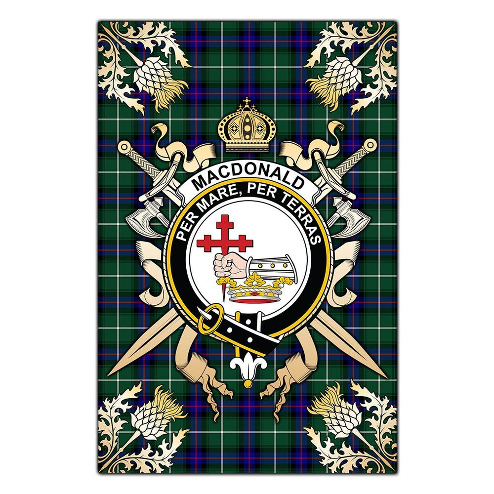 Clan MacDonald of the Isles Hunting Modern Tartan Crest Black Garden Flag  - Gold Thistle  IL83 Clan MacDonald Tartan Today   
