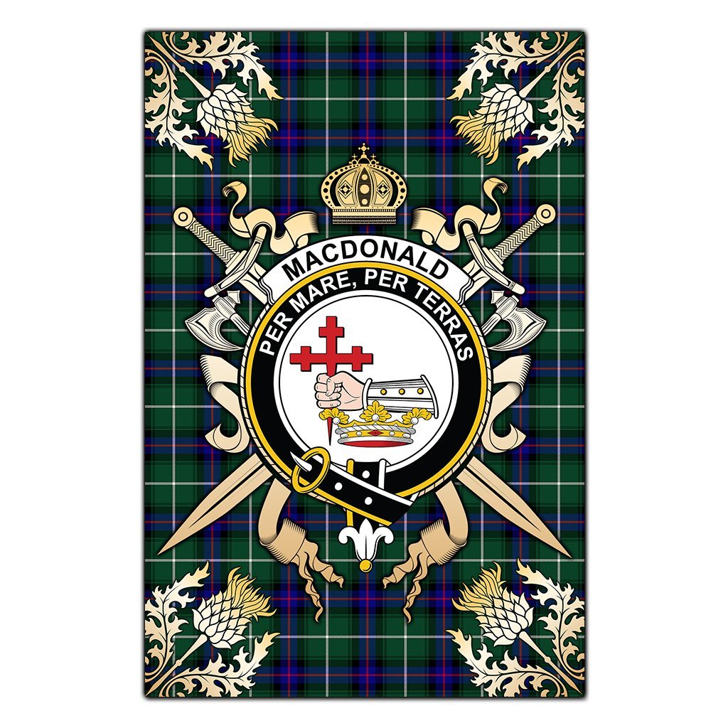 Clan MacDonald of the Isles Hunting Modern Tartan Crest Black Garden Flag  - Gold Thistle  IL83 Clan MacDonald Tartan Today   