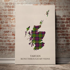 MacDonald of Clanranald Tartan Scotland Map Canvas – “Tartan Runs Through My Veins” Wall Art