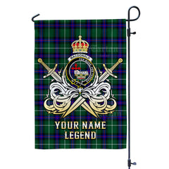 Custom Name Clan MacDonald of the Isles Hunting Modern Tartan Garden Flag with Clan Crest and the Golden Sword of Courageous Legacy VW59