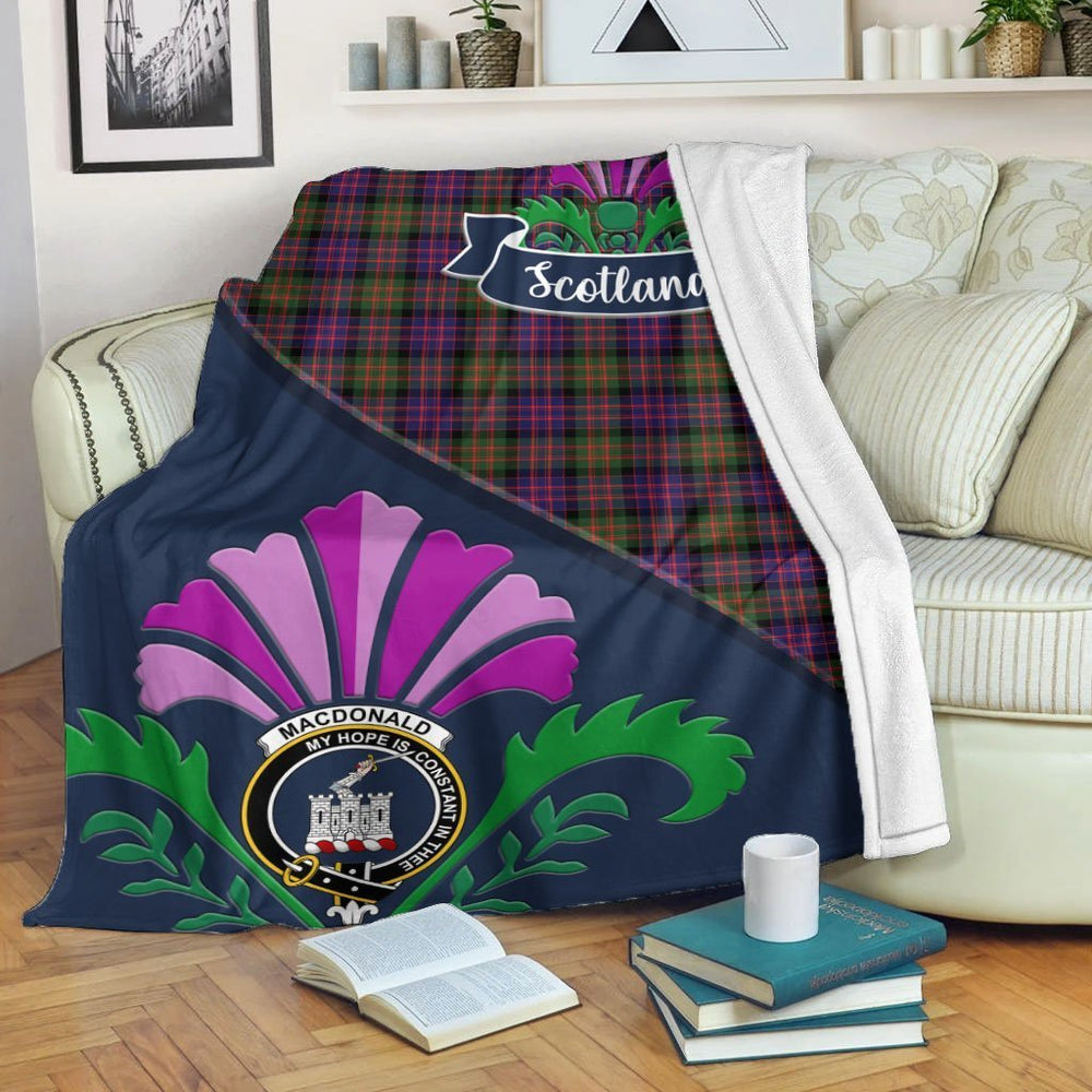 Clan MacDonald (Ranald) Tartan Crest Premium Blanket Thistle Style IY65 Clan MacDonald Tartan Today   