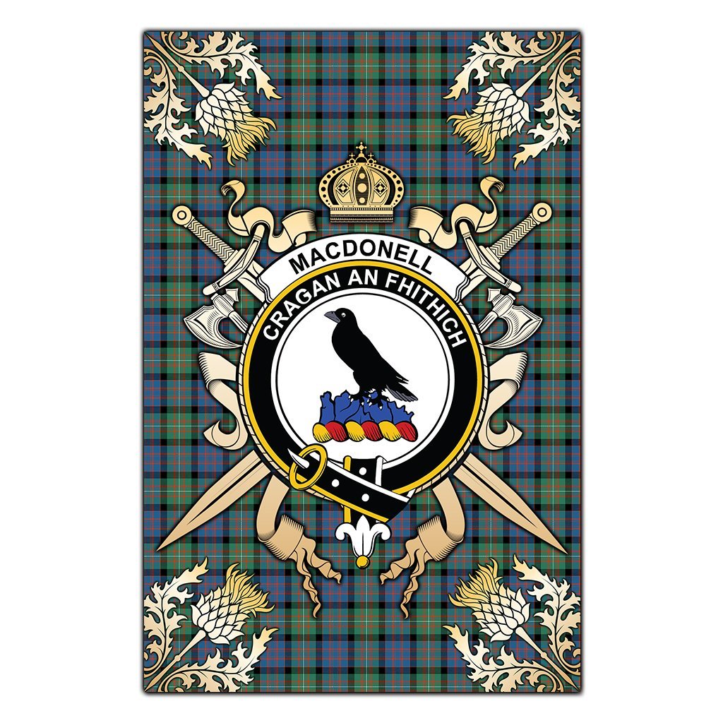 Clan MacDonnell of Glengarry Ancient Tartan Crest Black Garden Flag  - Gold Thistle  QX28 Clan Glen Tartan Today   