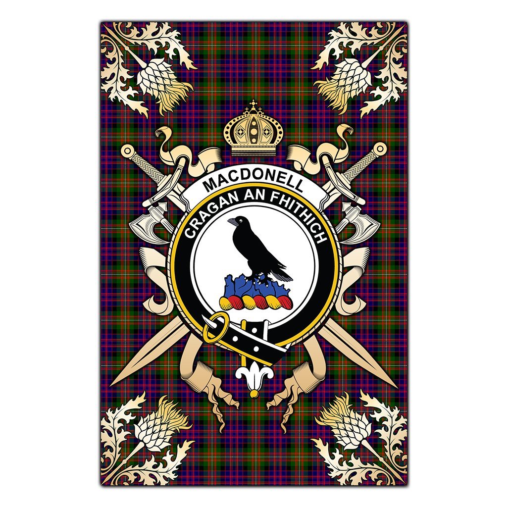 Clan MacDonnell of Glengarry Modern Tartan Crest Black Garden Flag  - Gold Thistle  VK82 Clan Glen Tartan Today   