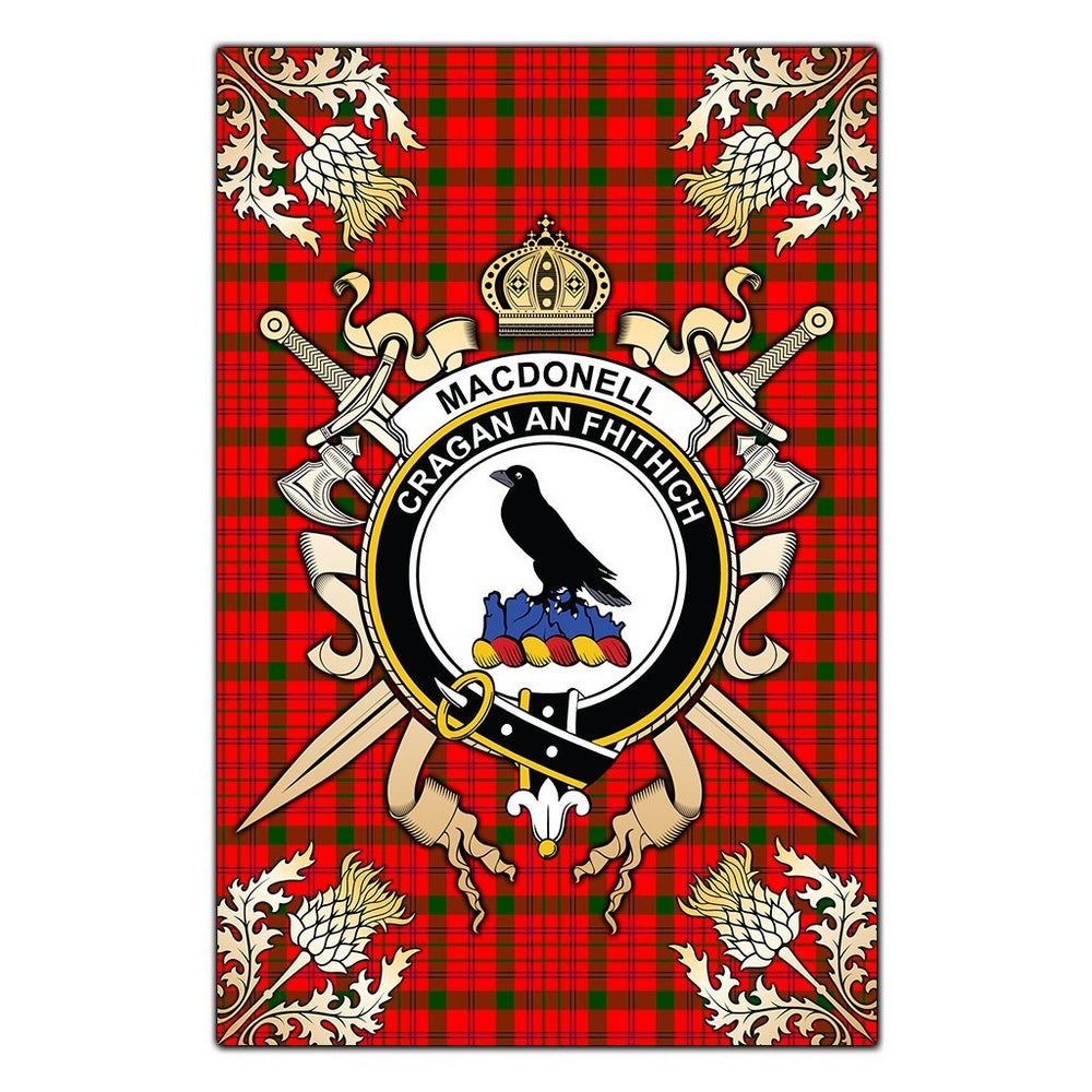 Clan MacDonnell of Keppoch Modern Tartan Crest Black Garden Flag  - Gold Thistle  PU98 Clan MacDonnell of Keppoch Tartan Today   