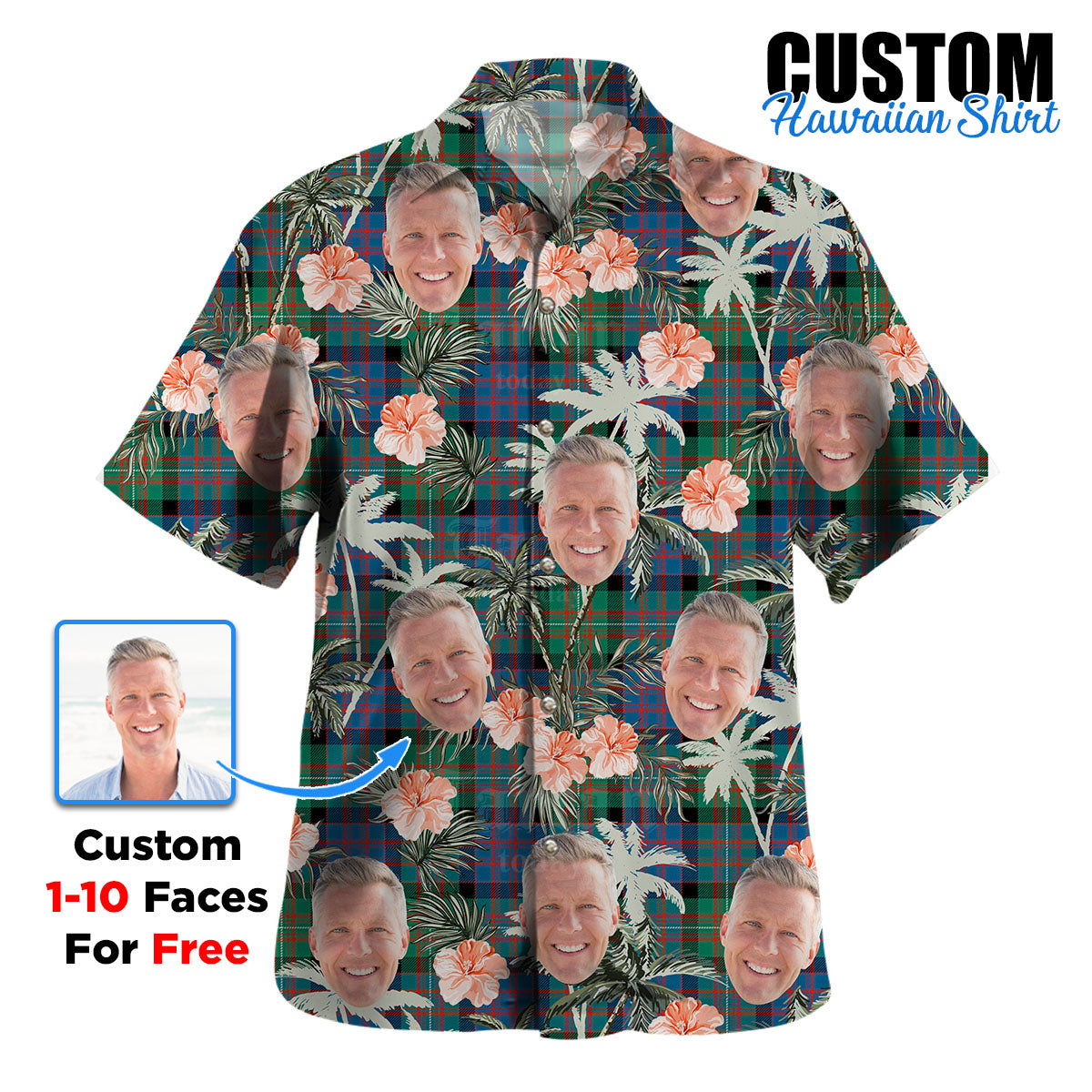 Clan MacDonnell of Glengarry Ancient Tartan Custom Face Hawaiian Shirt – Unisex Gift for Family Members, Summer Party KE51 MacDonnell of Glengarry Ancient Tartan Tartan Hawaii Shirt