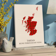 Clan MacDonnell of Keppoch Modern Tartan Scotland Map Canvas “Tartan Runs Through My Veins” Wall Art NZ73