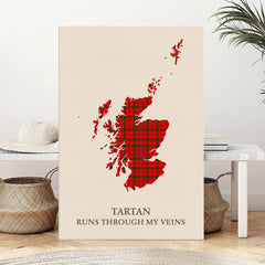 Clan MacDonnell of Keppoch Modern Tartan Scotland Map Canvas “Tartan Runs Through My Veins” Wall Art NZ73