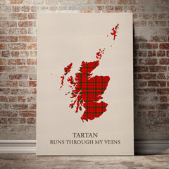 MacDonnell of Keppoch Modern Tartan Scotland Map Canvas – “Tartan Runs Through My Veins” Wall Art