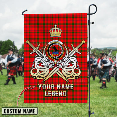 Custom Name Clan MacDonnell of Keppoch Modern Tartan Garden Flag with Clan Crest and the Golden Sword of Courageous Legacy