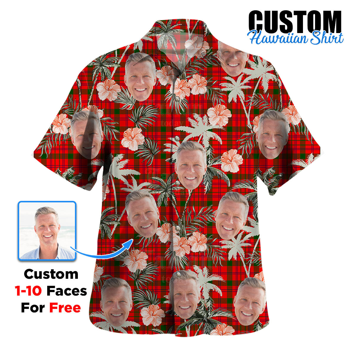 Clan MacDonnell of Keppoch Modern Tartan Custom Face Hawaiian Shirt – Unisex Gift for Family Members, Summer Party LU22 MacDonnell of Keppoch Modern Tartan Tartan Hawaii Shirt