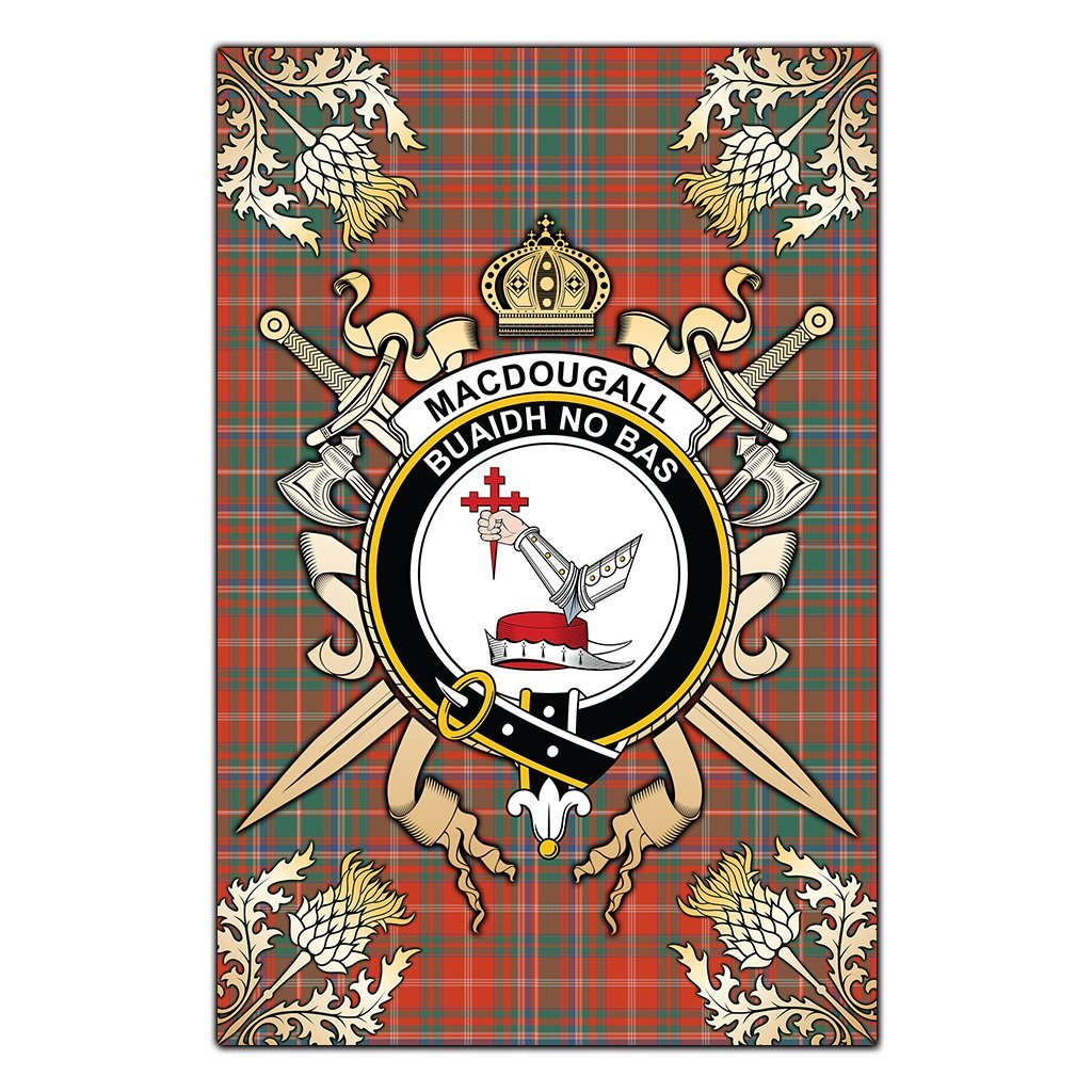 Clan MacDougall Ancient Tartan Crest Black Garden Flag  - Gold Thistle  NK67 Clan MacDougall Tartan Today   