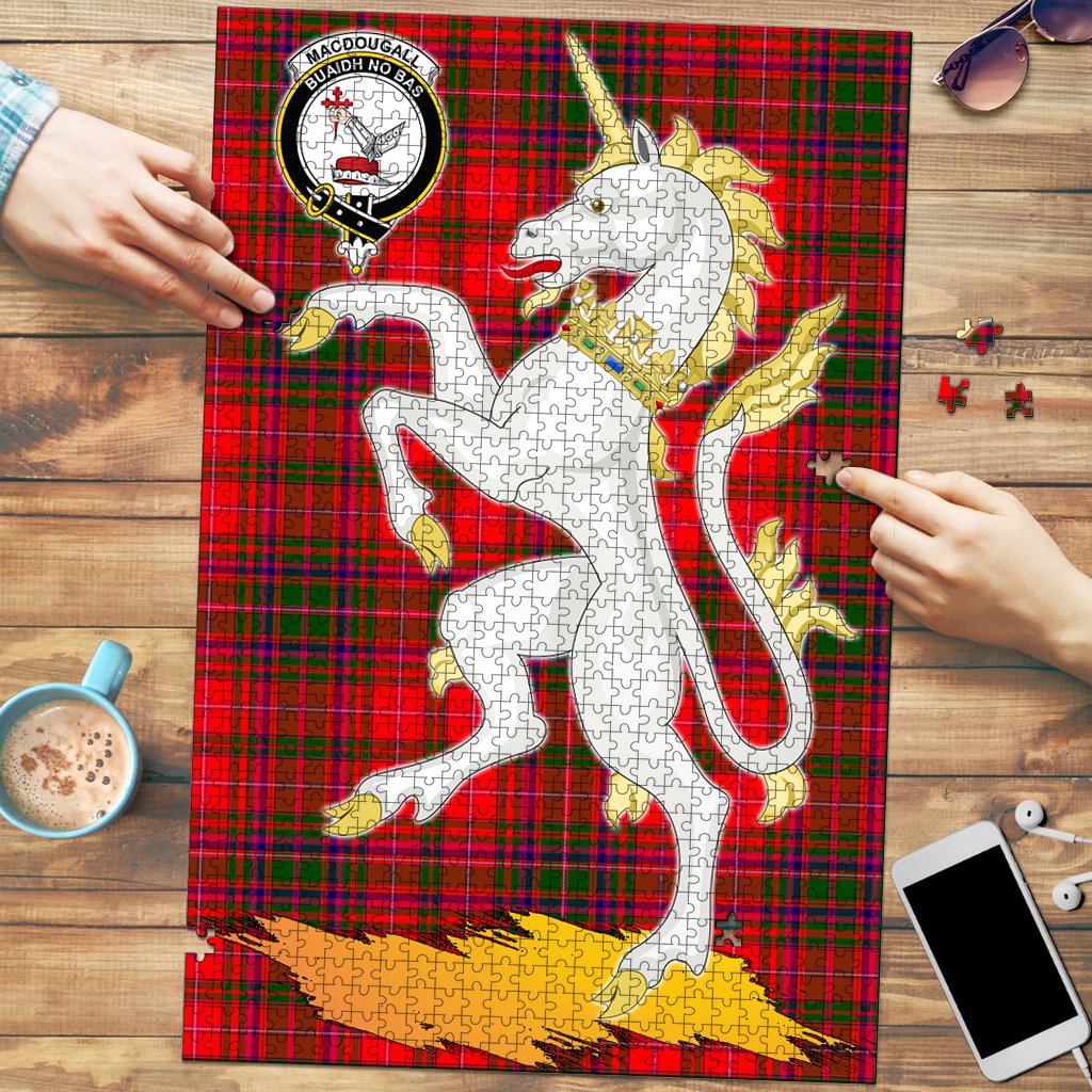 Clan MacDougall Modern Tartan Crest Unicorn Scotland Jigsaw Puzzles Gift For Family EV37 Clan MacDougall Tartan Today   