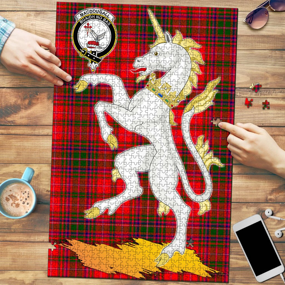 Clan MacDougall Modern Tartan Crest Unicorn Scotland Jigsaw Puzzles Gift For Family EV37 Clan MacDougall Tartan Today   