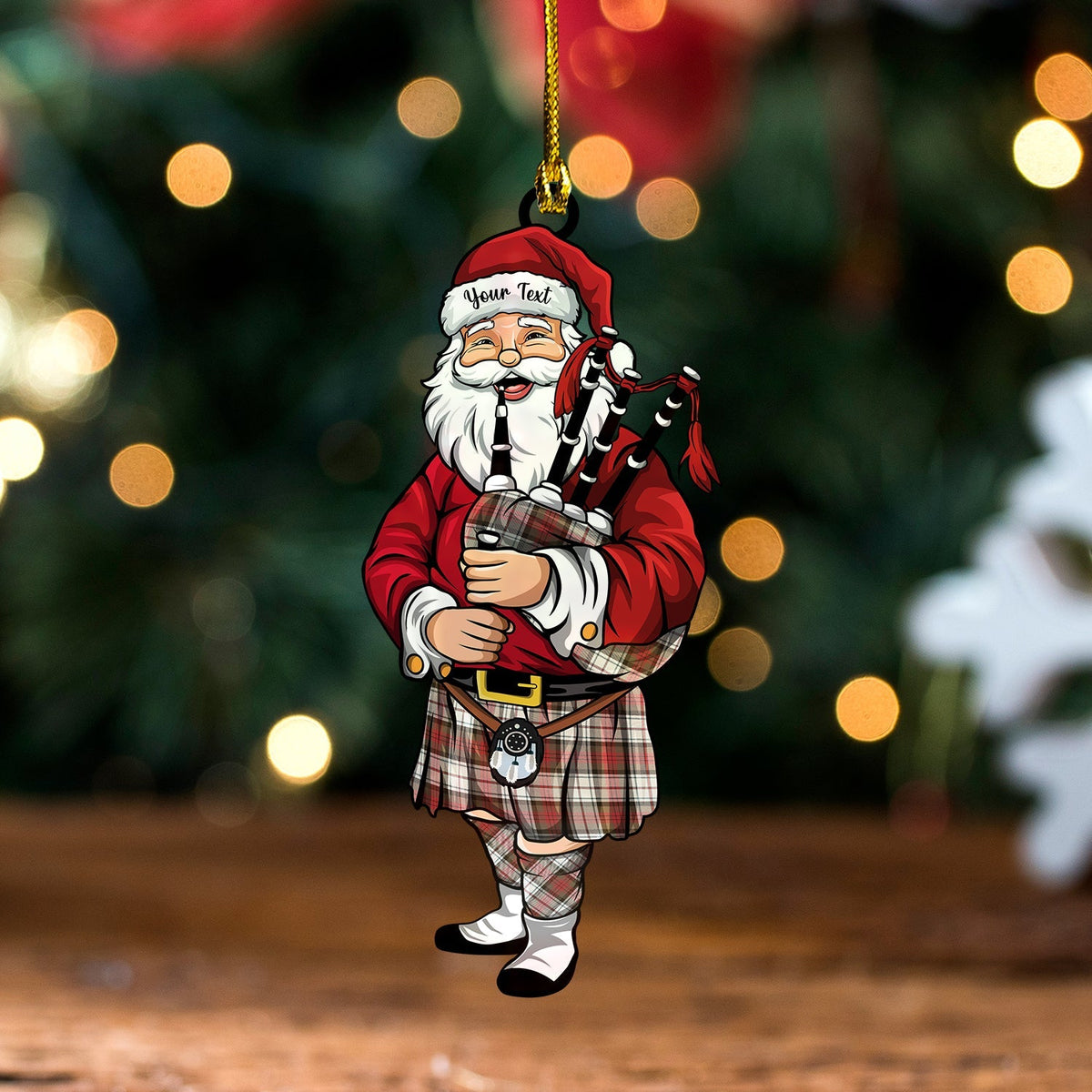 MacDuff Dress Weathered Tartan Wood Acrylic Ornament Santa Personalized