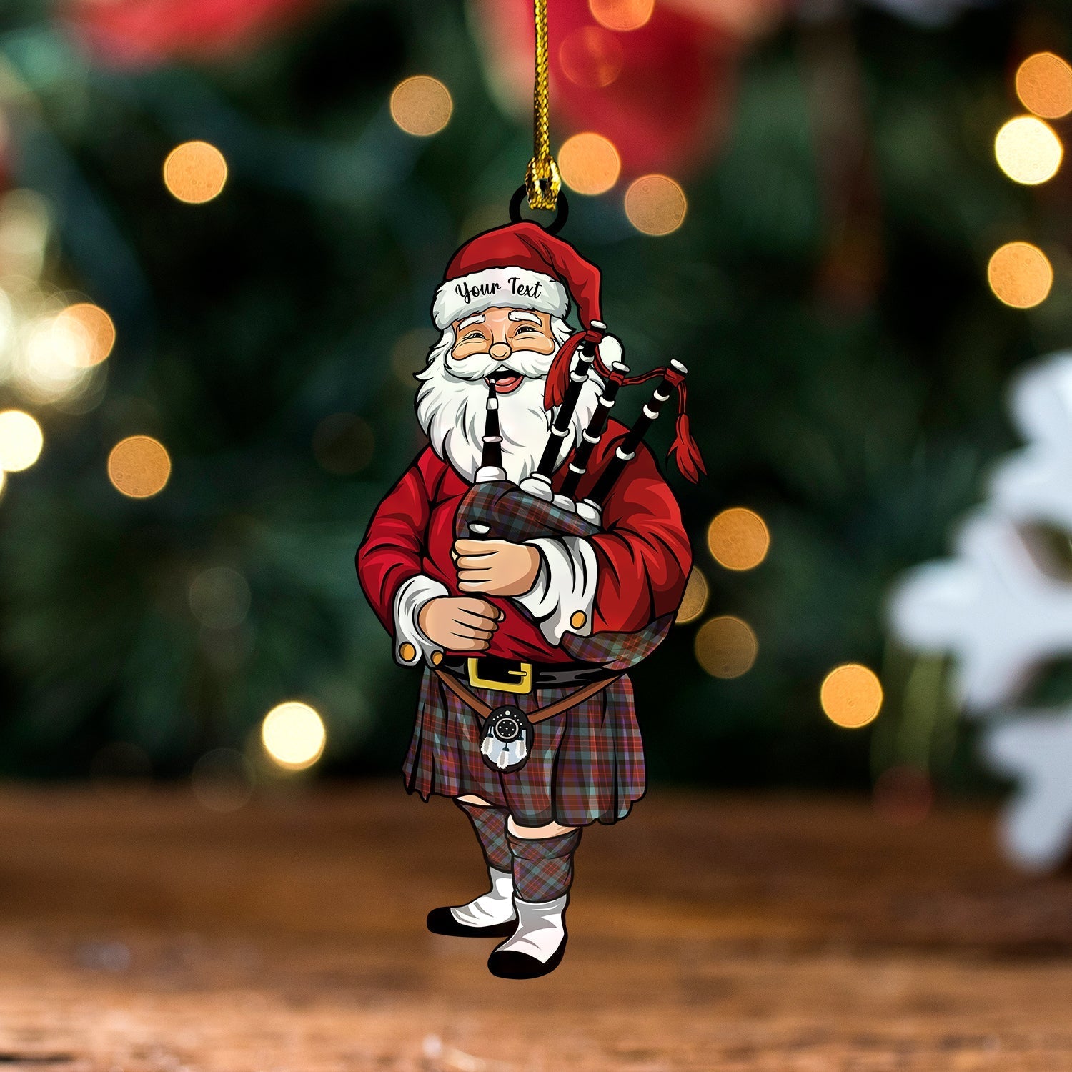 MacDuff Hunting Weathered Tartan Wood Acrylic Ornament Santa Personalized