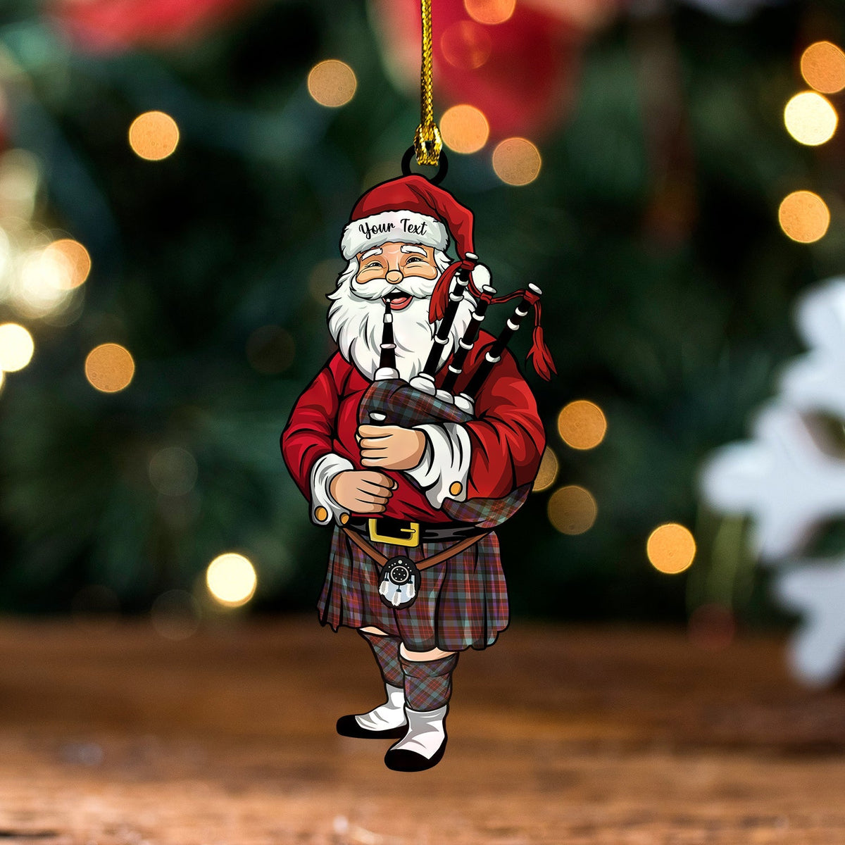 MacDuff Hunting Weathered Tartan Wood Acrylic Ornament Santa Personalized