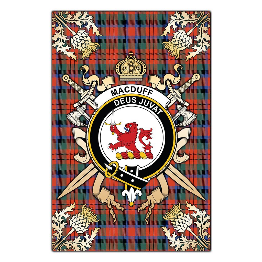 Clan MacDuff Ancient Tartan Crest Black Garden Flag  - Gold Thistle  KB90 Clan MacDuff Tartan Today   