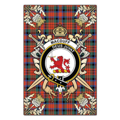 Clan MacDuff Ancient Tartan Crest Black Garden Flag  - Gold Thistle  KB90 Clan MacDuff Tartan Today   