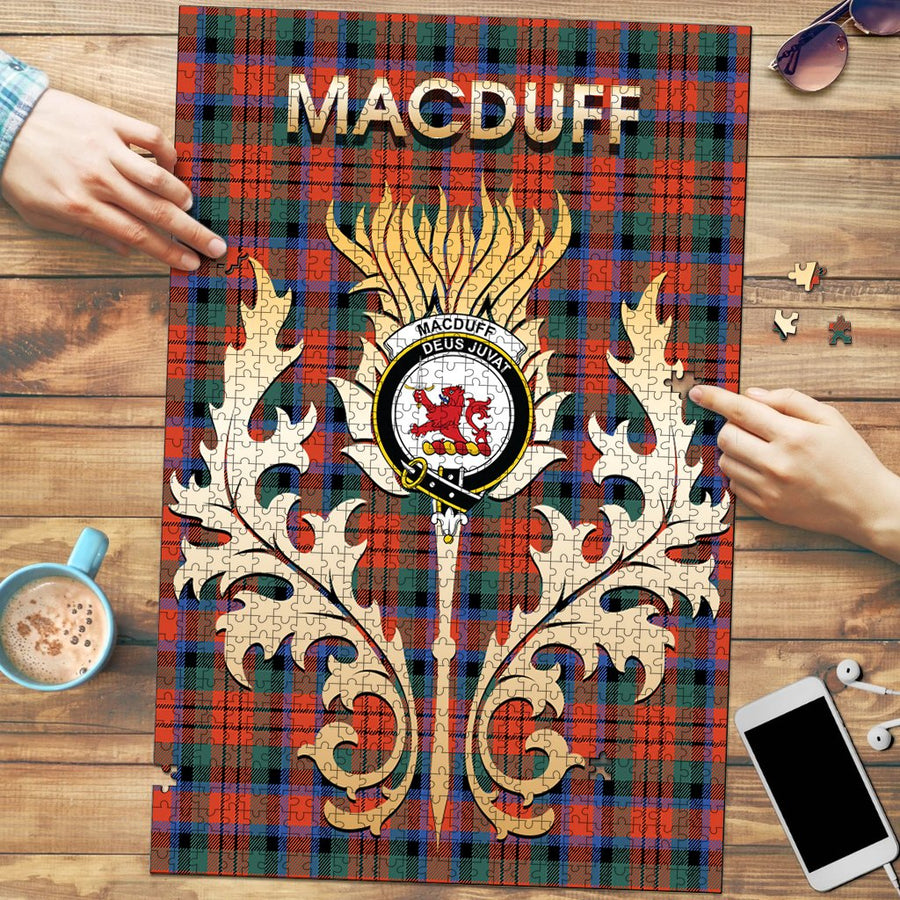Clan MacDuff Ancient Tartan Crest Thistle Jigsaw Puzzles Gift For Family