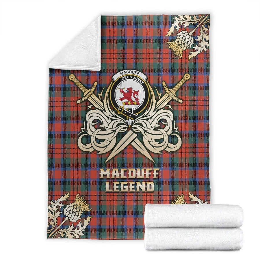 Clan MacDuff Ancient Tartan Gold Courage Symbol Blanket