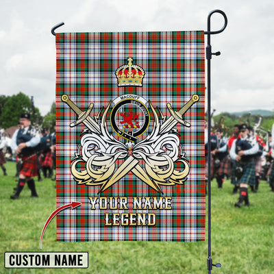 Custom Name Clan MacDuff Dress Ancient Tartan Garden Flag with Clan Crest and the Golden Sword of Courageous Legacy