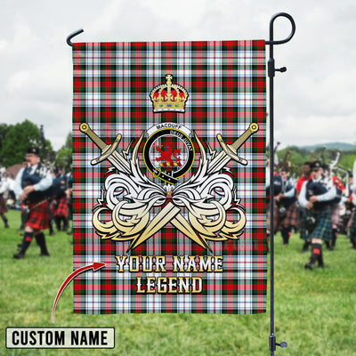 Custom Name Clan MacDuff Dress Modern Tartan Garden Flag with Clan Crest and the Golden Sword of Courageous Legacy