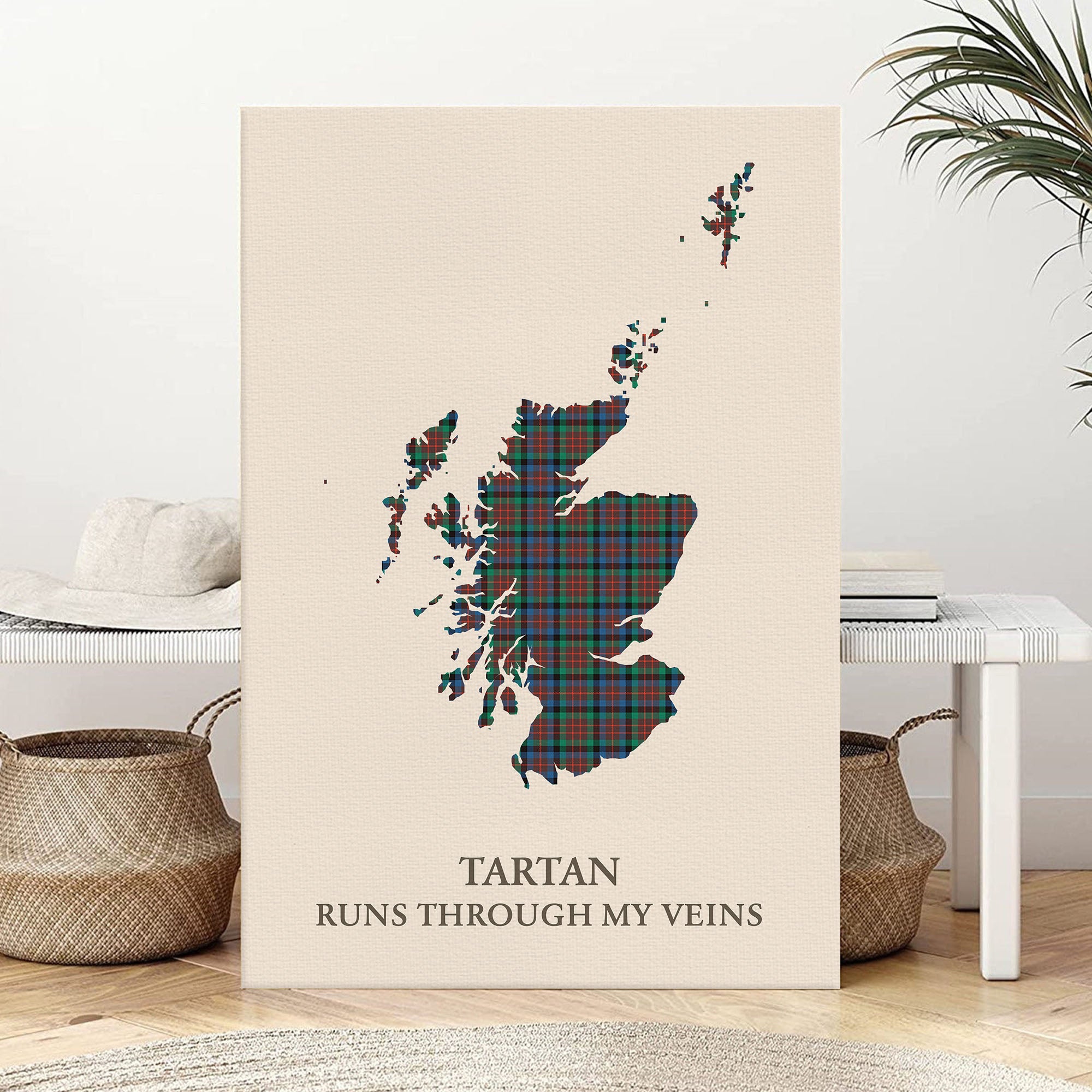Clan MacDuff Hunting Ancient Tartan Scotland Map Canvas “Tartan Runs Through My Veins” Wall Art SD70