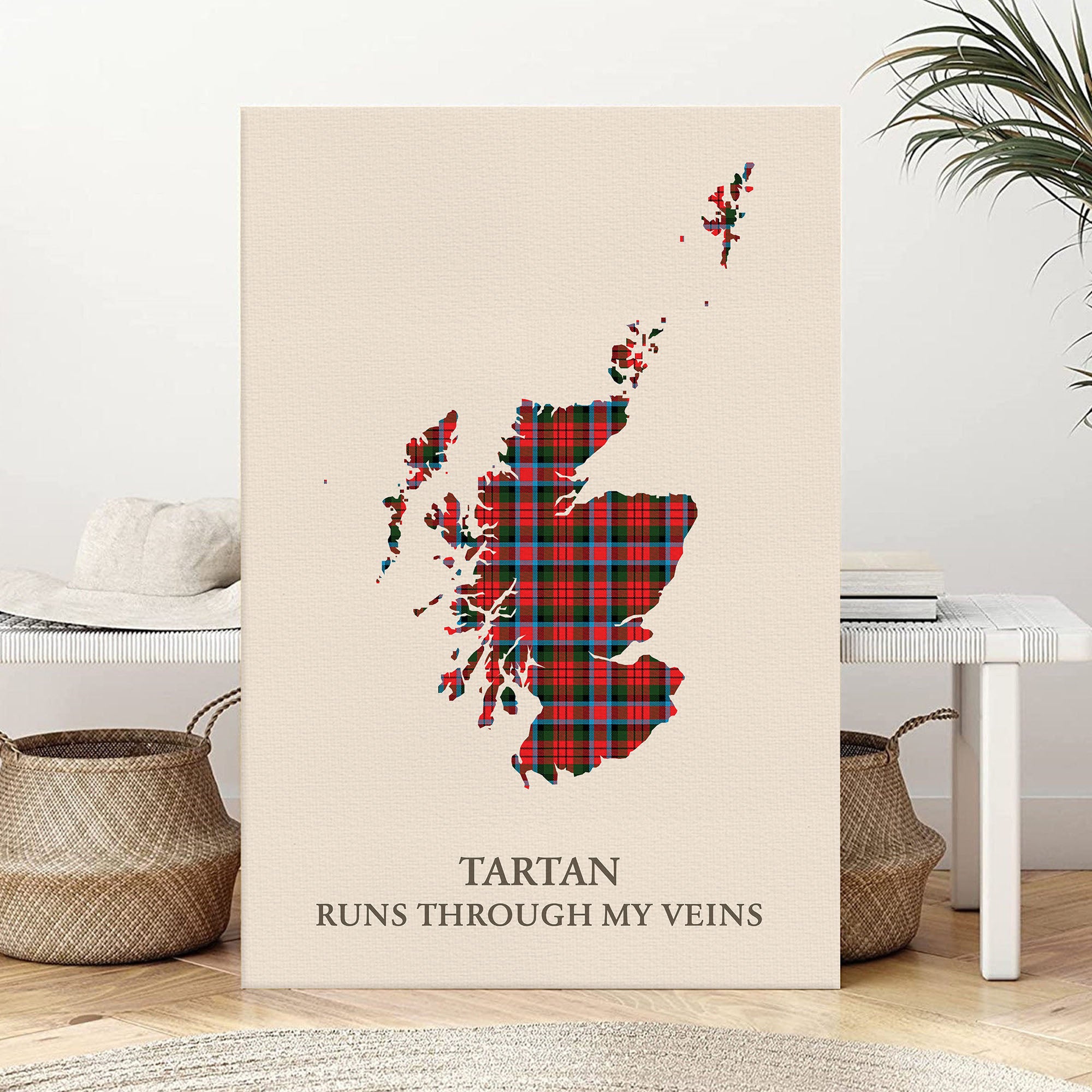 Clan MacDuff Modern Tartan Scotland Map Canvas “Tartan Runs Through My Veins” Wall Art MO94