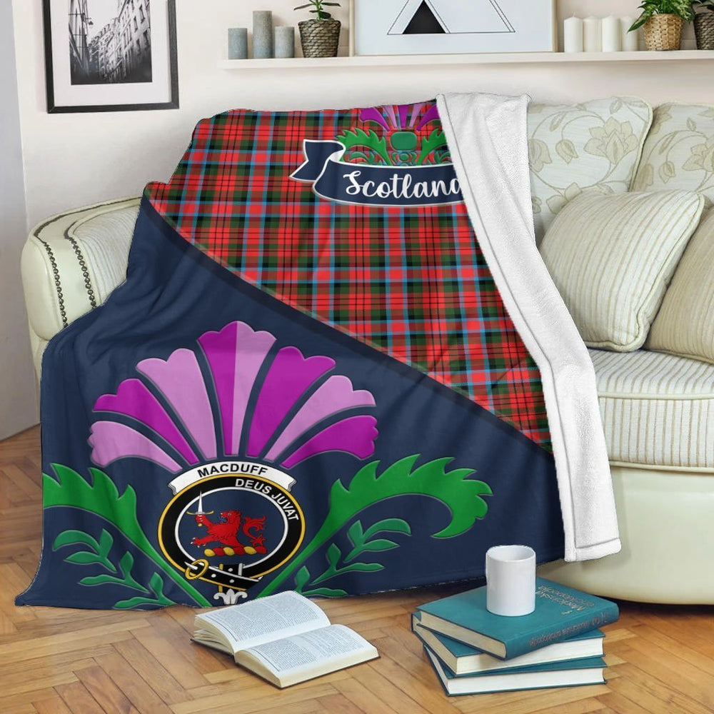 Clan MacDuff Tartan Crest Premium Blanket Thistle Style LB99 Clan MacDuff Tartan Today   