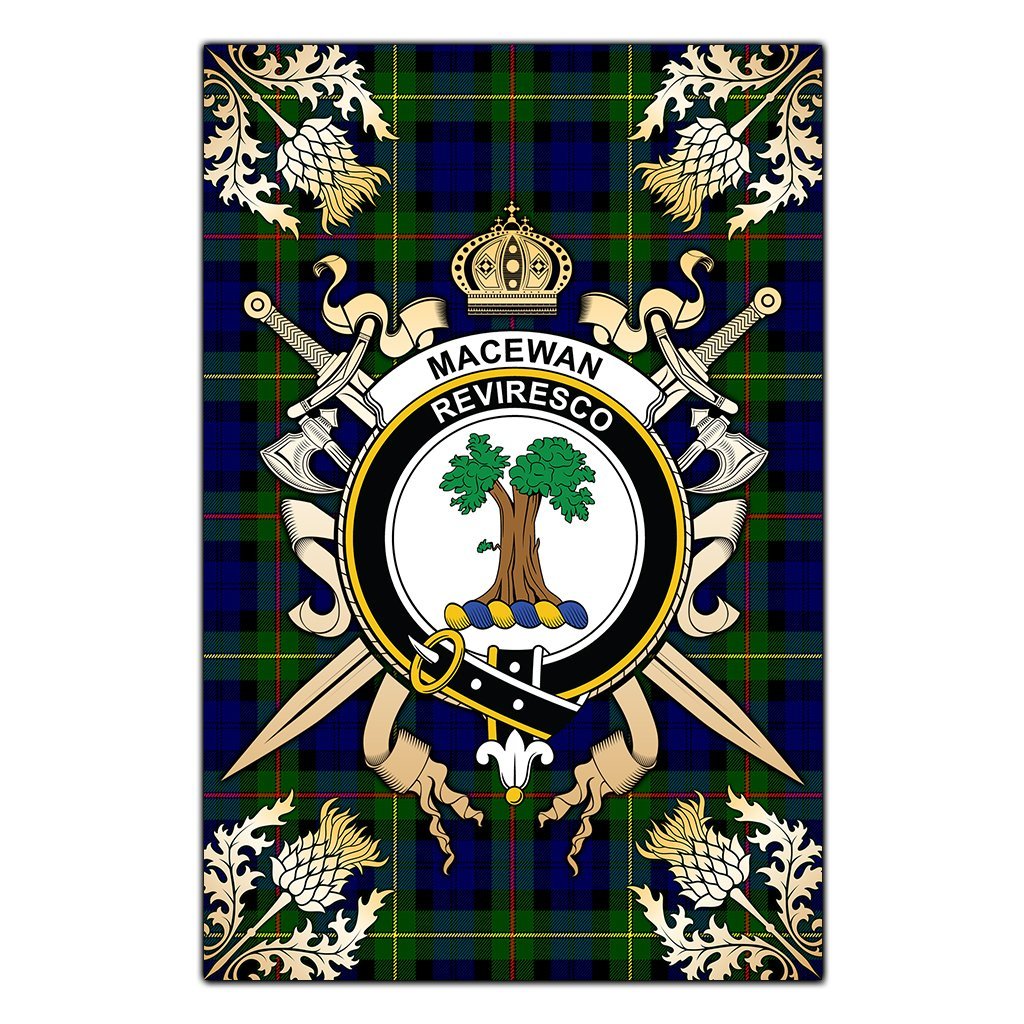 Clan MacEwan Tartan Crest Black Garden Flag  - Gold Thistle  LA92 Clan MacEwen_MacEwan Tartan Today   