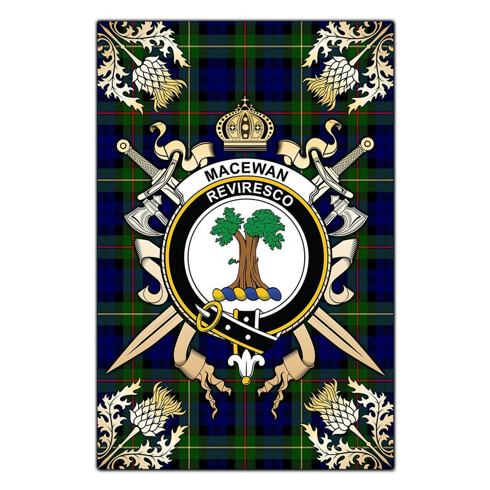 Clan MacEwan Tartan Crest Black Garden Flag  - Gold Thistle  LA92 Clan MacEwen_MacEwan Tartan Today   