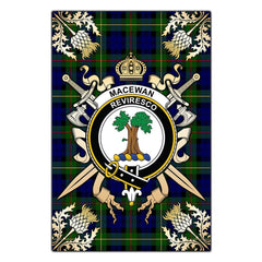 Clan MacEwan Tartan Crest Black Garden Flag  - Gold Thistle  LA92 Clan MacEwen_MacEwan Tartan Today   