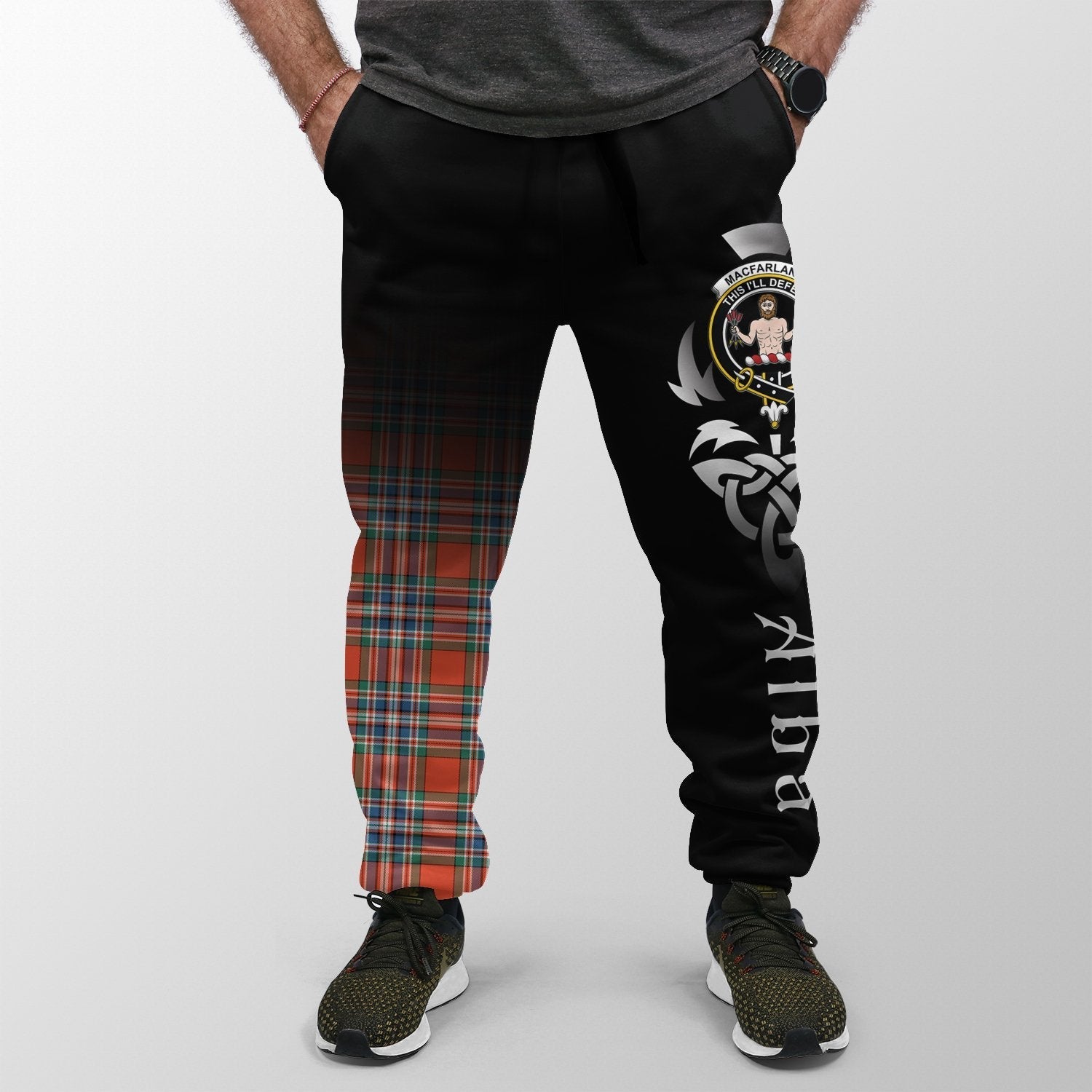 Clan MacFarlane Ancient Tartan Crest Jogger Sweatpants  Alba Celtic Style QR12 Clan MacFarlane Tartan Today   