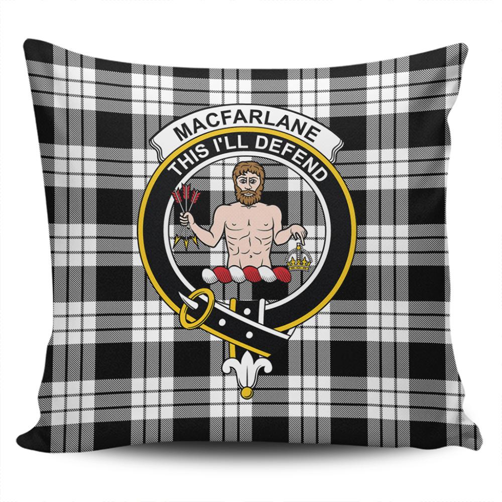 Clan MacFarlane Black & White Ancient Tartan Crest Pillow Cover XW72 Clan MacFarlane Tartan Today   