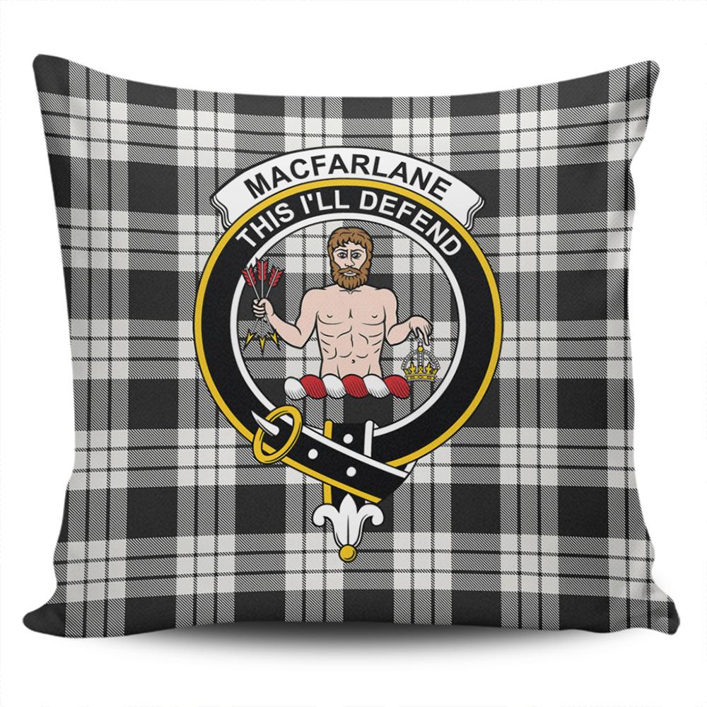 Clan MacFarlane Black & White Tartan Crest Pillow Cover XZ31 Clan MacFarlane Tartan Today   