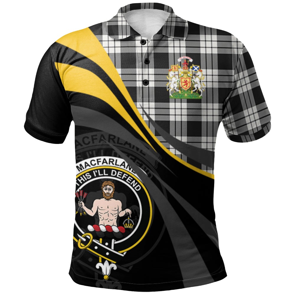 Clan MacFarlane Black White Tartan Polo Shirt - Royal Coat Of Arms Style YN61 MacFarlane Black White Tartan Tartan Polo   