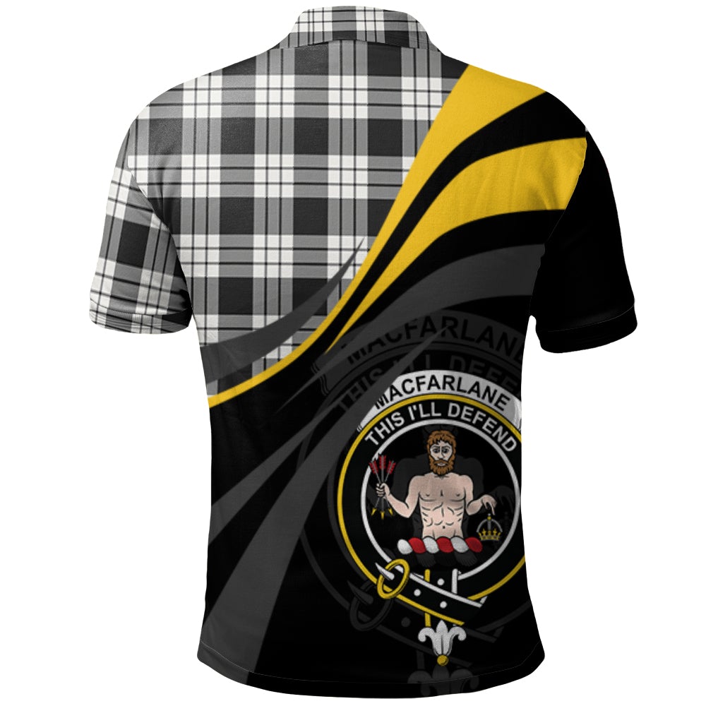 Clan MacFarlane Black White Tartan Polo Shirt - Royal Coat Of Arms Style YN61 MacFarlane Black White Tartan Tartan Polo   