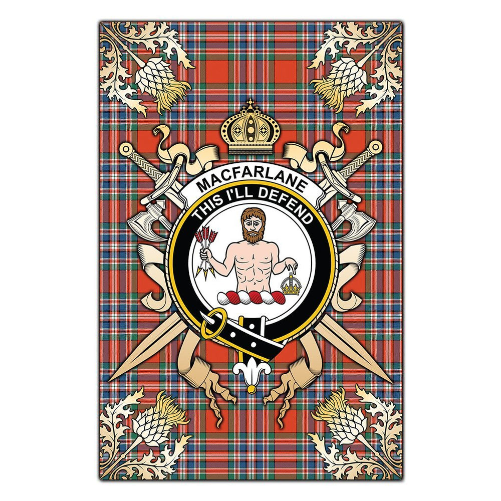 Clan MacFarlane Ancient Tartan Crest Black Garden Flag  - Gold Thistle  HP67 Clan MacFarlane Tartan Today   