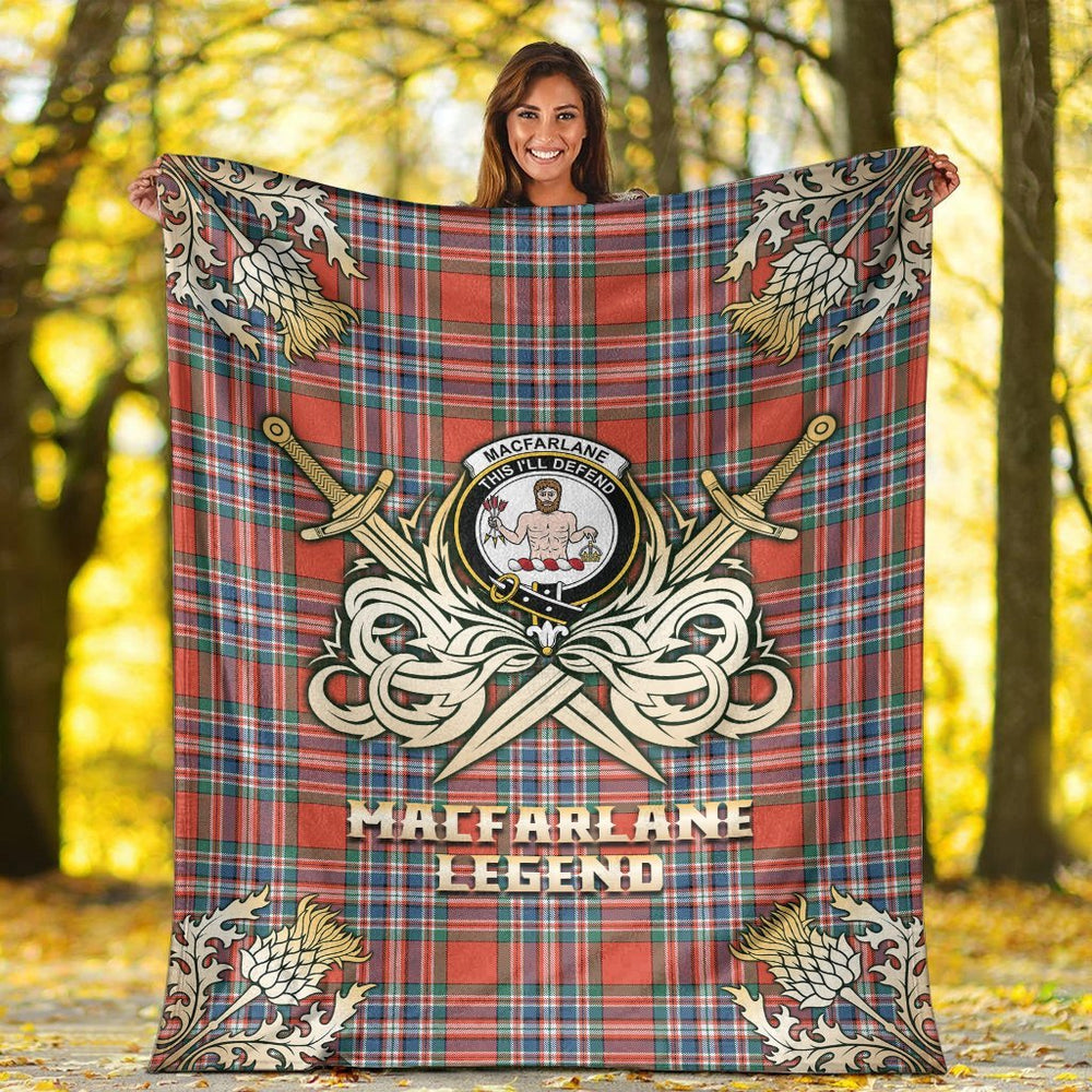 Clan MacFarlane Ancient Tartan Gold Courage Symbol Blanket FI36 Clan MacFarlane Tartan Today   
