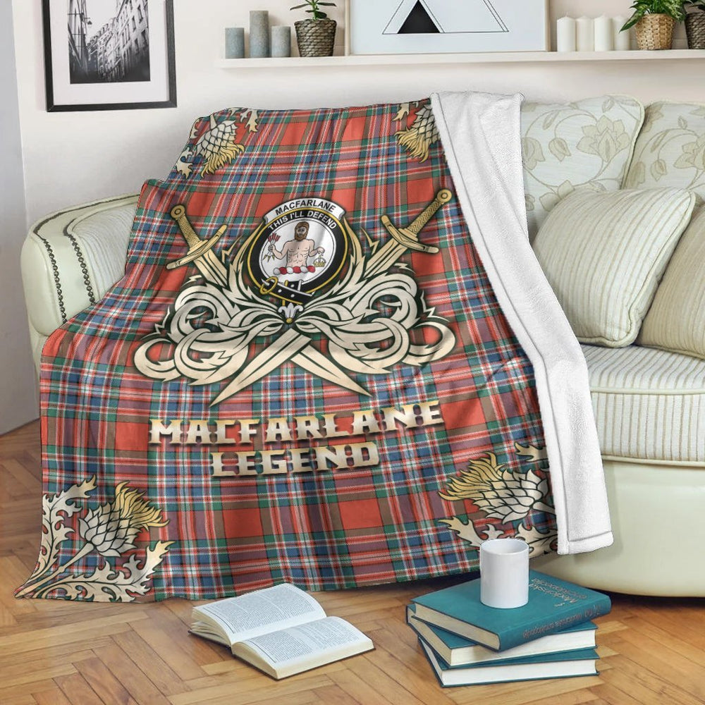 Clan MacFarlane Ancient Tartan Gold Courage Symbol Blanket FI36 Clan MacFarlane Tartan Today   