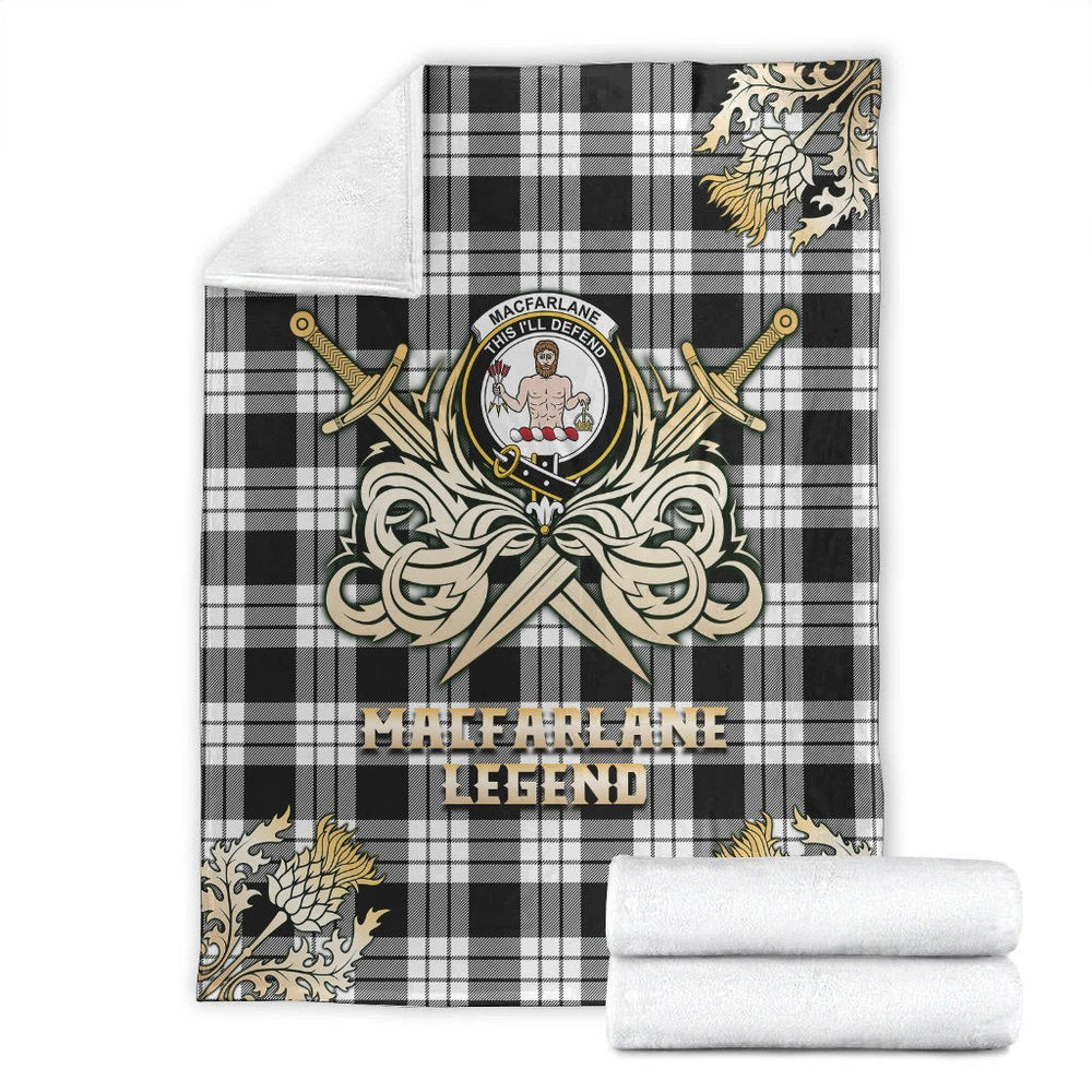 Clan MacFarlane Black  & White Tartan Gold Courage Symbol Blanket WI79 Clan MacFarlane Tartan Today   