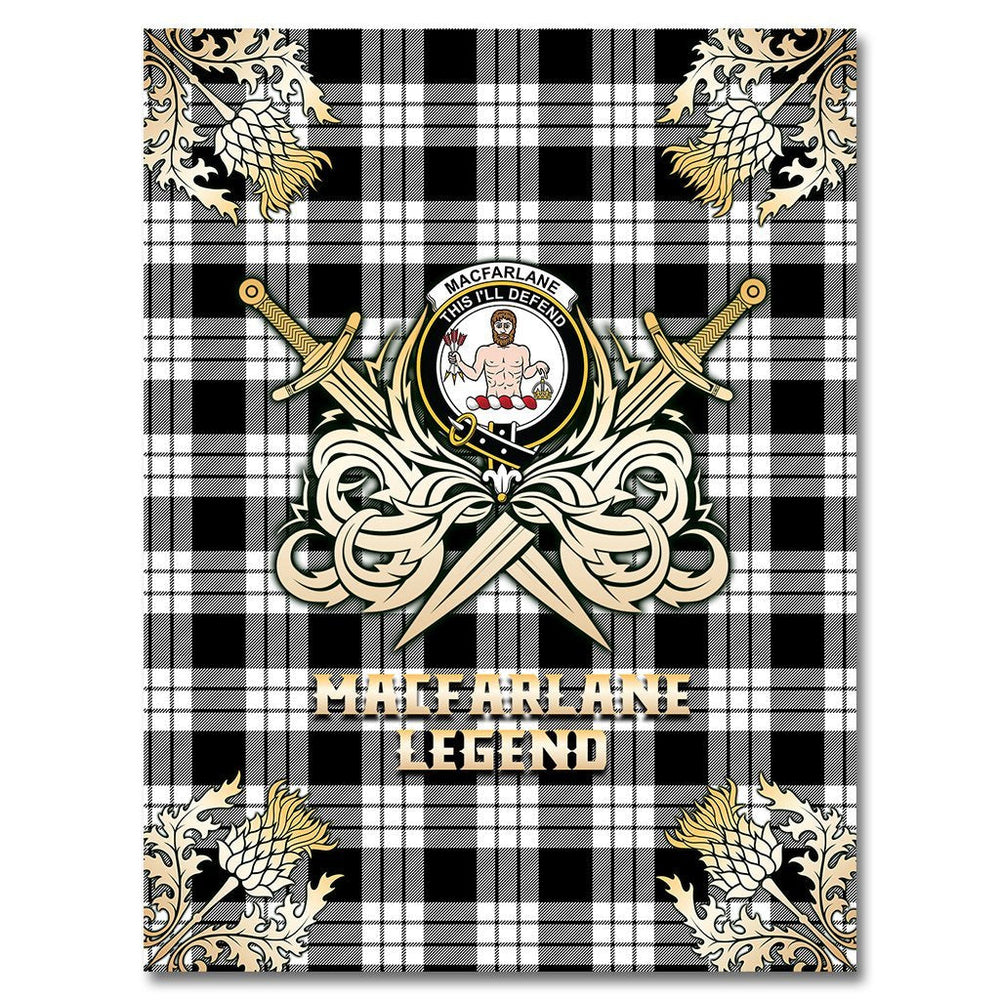 Clan MacFarlane Black  & White Tartan Gold Courage Symbol Blanket WI79 Clan MacFarlane Tartan Today   